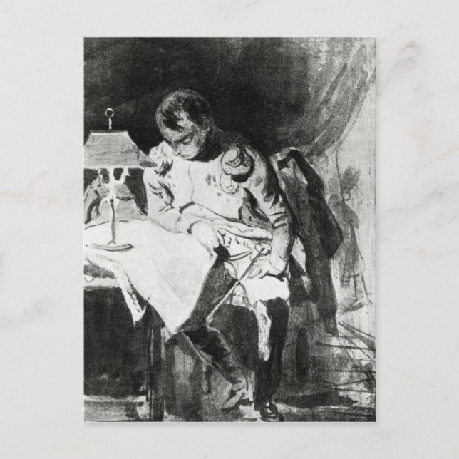 Napoleon studying his maps by lamplight, c.1800 postcard (Front)