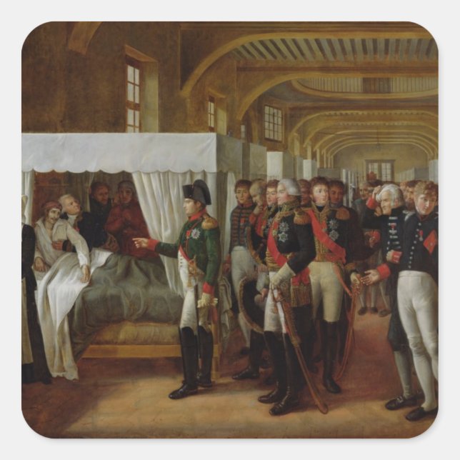 Napoleon visiting the Infirmary of Invalides Square Sticker (Front)