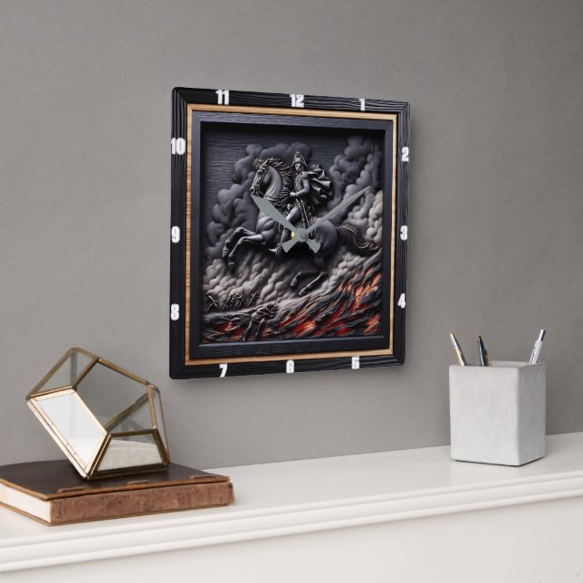 Napoleonic Cavalry Steed Racing Square Wall Clock (Office)