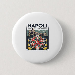 Napoli Italia Souvenir Naples Italy Pizza And Trav 6 Cm Round Badge
