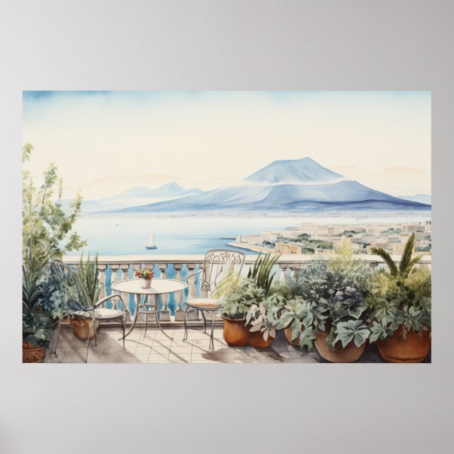 Napoli Serenity: Digital Watercolor Art Prints (Front)