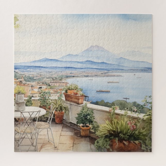 Napoli Serenity: Digital Watercolor Art Prints Jigsaw Puzzle (Vertical)