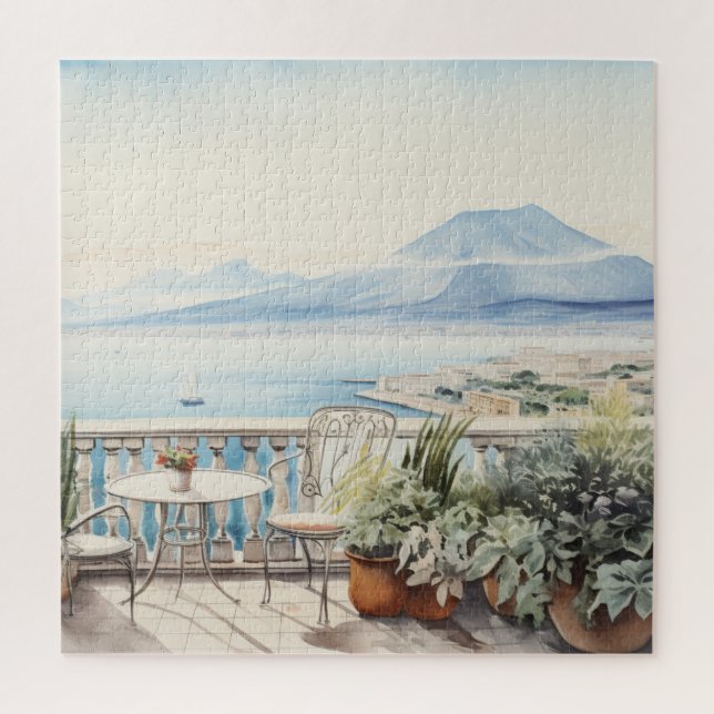 Napoli Serenity: Digital Watercolor Art Prints Jigsaw Puzzle (Vertical)