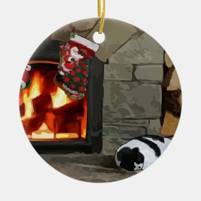 Napping by the Fireplace Ceramic Tree Decoration (Front)