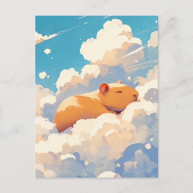 Napping Capybara Floating in Soft Fluffy Cloud Postcard (Front)