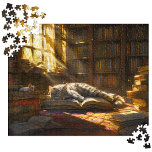 Napping Cat Puzzles, Cute Kitten Cat Mum Gift Jigsaw Puzzle<br><div class="desc">Immerse yourself in the enchanting world of our 500 piece jigsaw puzzle that brings to life a serene scene straight from a cosy library. This puzzle features a Cute Napping Cat peacefully basking in the golden embrace of sunlight, surrounded by ancient tomes of knowledge. Every piece brings to life the...</div>