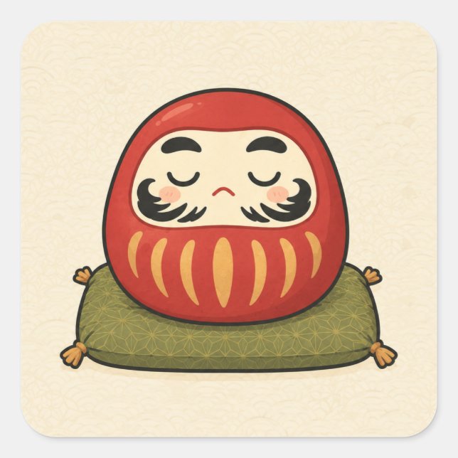 Napping Daruma Square Sticker (Front)