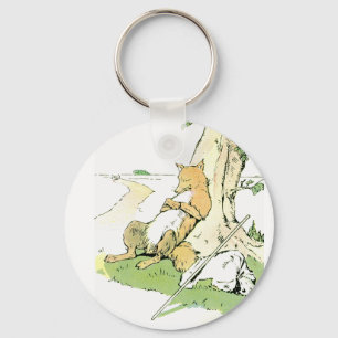 Napping Fox Leaning Against Tree Key Ring