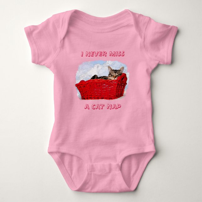 Napping Grey Tabby Kitten In Basket Personalised Baby Bodysuit (Front)