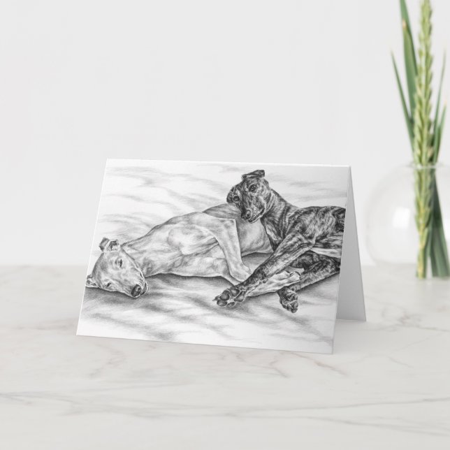 Napping Greyhounds Drawing by Kelli Swan Card (Front)