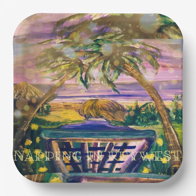 Napping in Key West Fun and Casual Paper Plate (Front)
