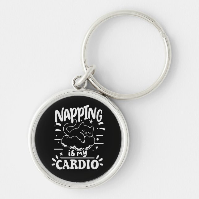 Napping Is My Cardio Simple Funny Cat Design Key Ring (Front)
