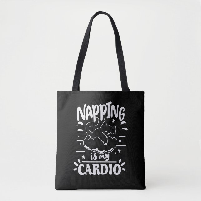 Napping Is My Cardio Simple Funny Cat Design Tote Bag (Front)