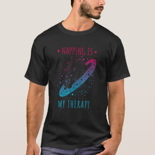 Napping Is My Herapy Sleeping Dreaming Cosmic Cat  T-Shirt