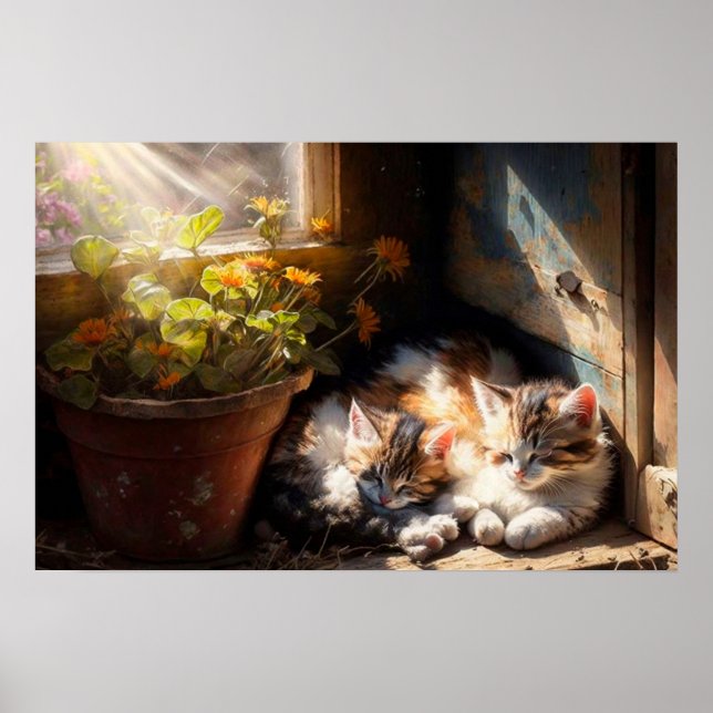 Napping kittens in the garden shed poster (Front)