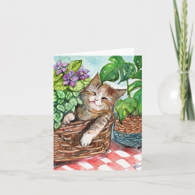 Napping Time Comfy Cat Art by Patricia Chu Thank You Card (Front)