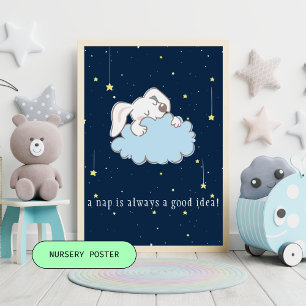 Naptime - Cute Bunny on a Cloud Nursery Poster