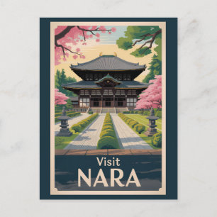Nara Japan Illustration Travel Art Vintage Postcard