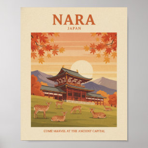 Nara Japan Vintage Travel Poster - Autumn Temple &