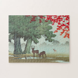 Nara Park Hasui Kawase shin hanga scenery art deer Jigsaw Puzzle