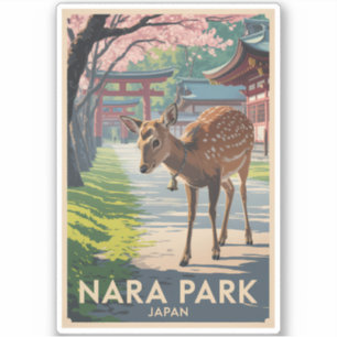 Nara Park Japan Deer Illustration Travel Art Retro