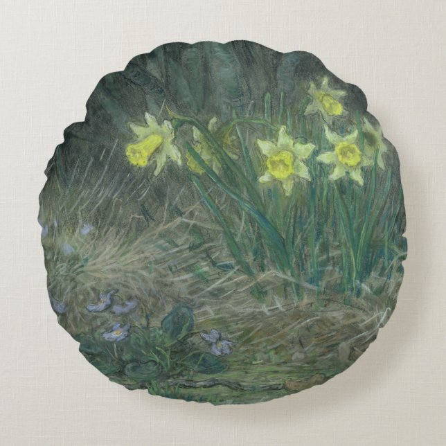 Narcissi and Violets, c.1867 Round Cushion (Front)