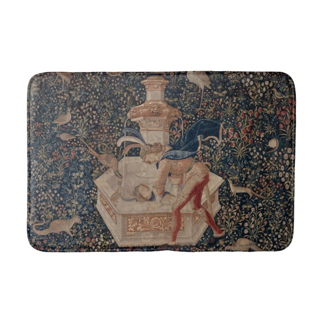 Narcissus at the Well, Mediaeval Tapestry Bath Mat (Front)