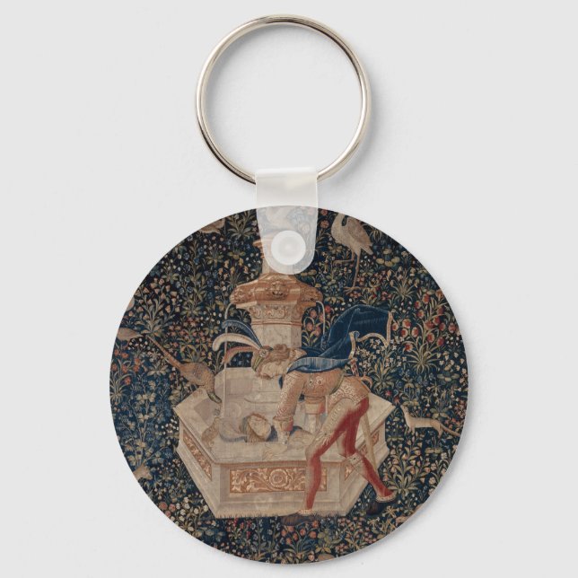 Narcissus at the Well, Mediaeval Tapestry Key Ring (Front)