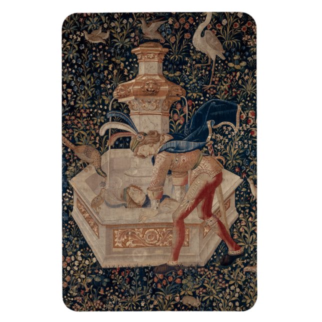 Narcissus at the Well, Mediaeval Tapestry Magnet (Vertical)