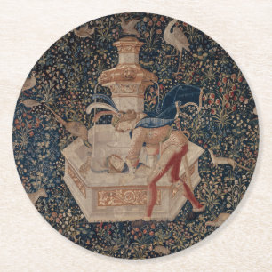 Narcissus at the Well, Mediaeval Tapestry Round Paper Coaster