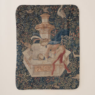 Narcissus at the Well, Mediaeval Tapestry Sherpa Blanket