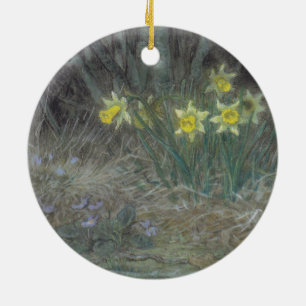 Narcissus Flowers and Violets (by Millet) Ceramic Tree Decoration