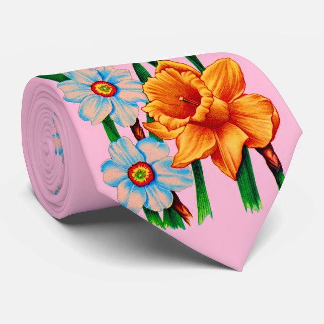 narcissus flowers print tie (Rolled)