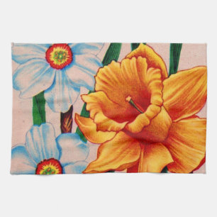 narcissus flowers tea towel