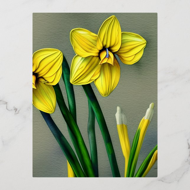  Narcissus Graphic Foil Holiday Postcard (Front)