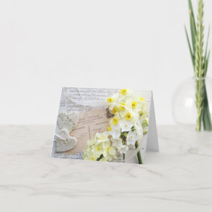 narcissus, hearts with script thank you note card