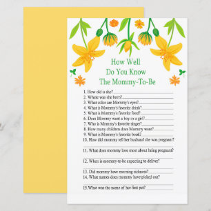 Narcissus How well do you know baby shower game