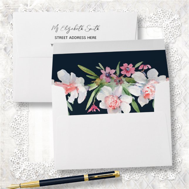 Narcissus on Navy Return Addressed Envelope (Creator Uploaded)