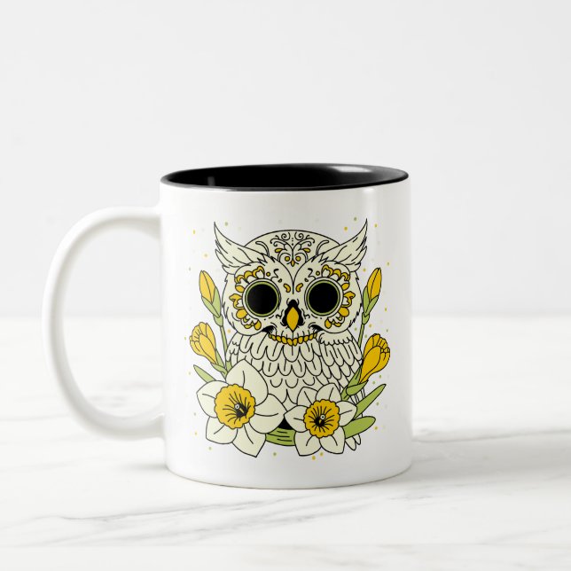 Narcissus & Owl Skull Two-Tone Coffee Mug (Left)