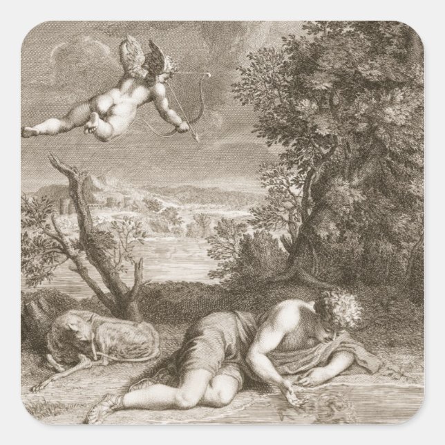 Narcissus Transformed into a Flower, 1730 (engravi Square Sticker (Front)