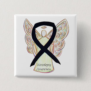 Narcolepsy Awareness Angel Black Ribbon Art Pin