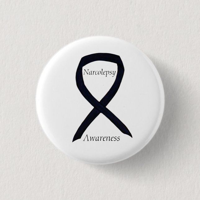 Narcolepsy Awareness Black Ribbon Custom Art Pin (Front)