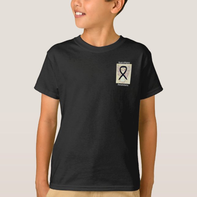 Narcolepsy Black Awareness Ribbon Angel Custom Tee (Front)