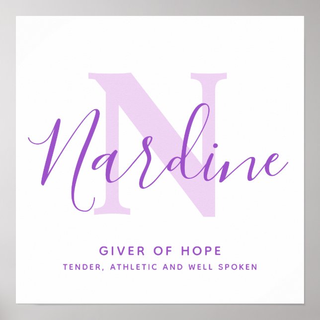 Nardine name meaning purple text personalised poster (Front)