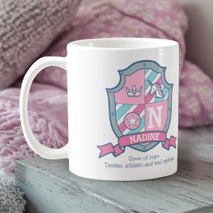 Nardine princess crest pink aqua blue name meaning coffee mug