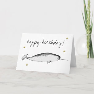 Narhwal Unicorn Illustration Whale Lover Birthday Card