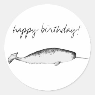 Narhwal Unicorn Illustration Whale Lover Birthday  Classic Round Sticker