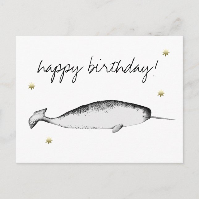Narhwal Unicorn Illustration Whale Lover Birthday  Postcard (Front)