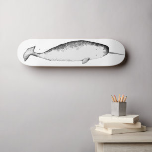 Narhwal Unicorn Magical Illustration Whale Art  Skateboard