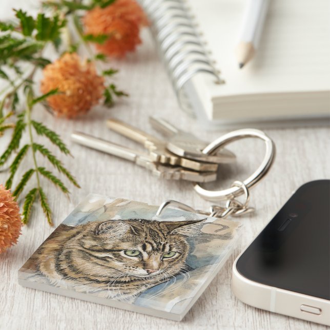 Nari- A study of my cat Key Ring (Front Right)
